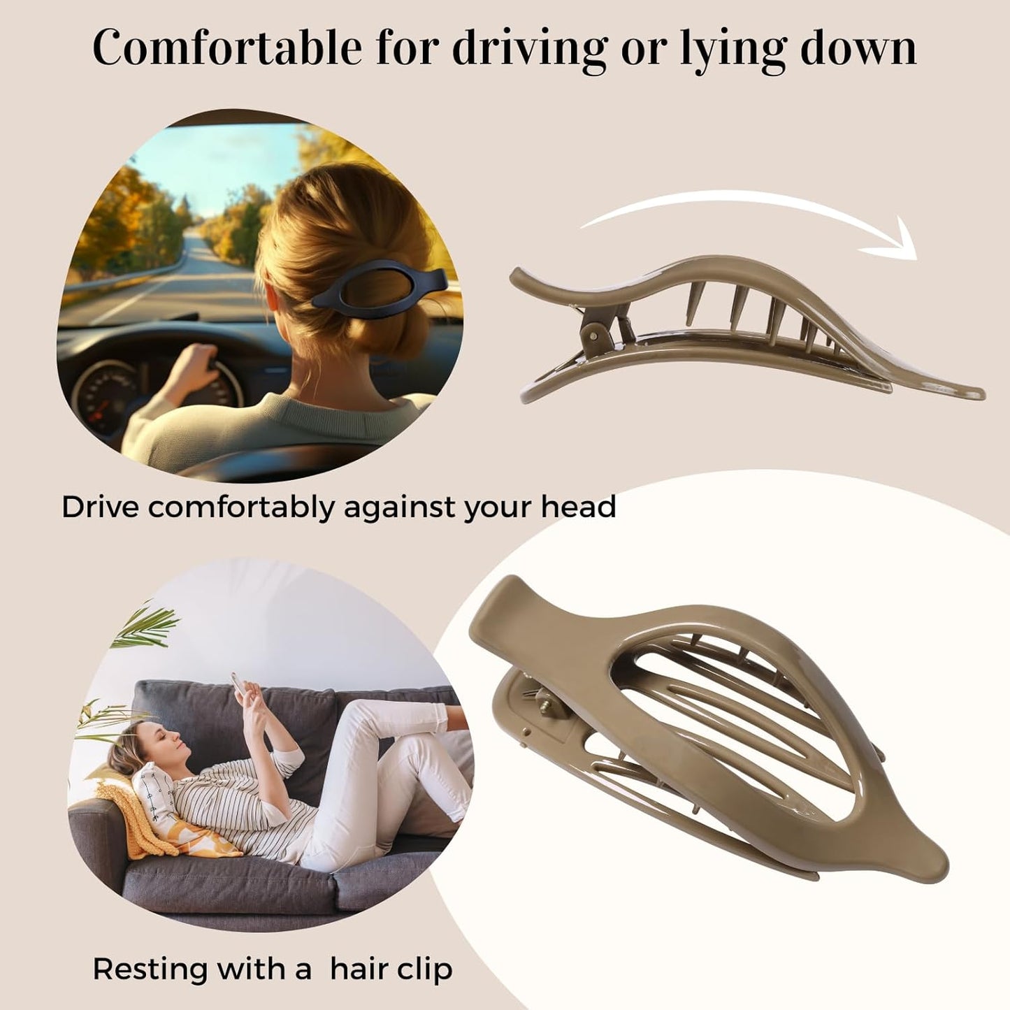 8 Pack Neutral Flat Hair Clips for Women – Large No-Slip Claw Barrettes in Cream, Blonde, Mustard Yellow & Light Brown,Shiny Finish Strong Hold for Thick & Thin Hair