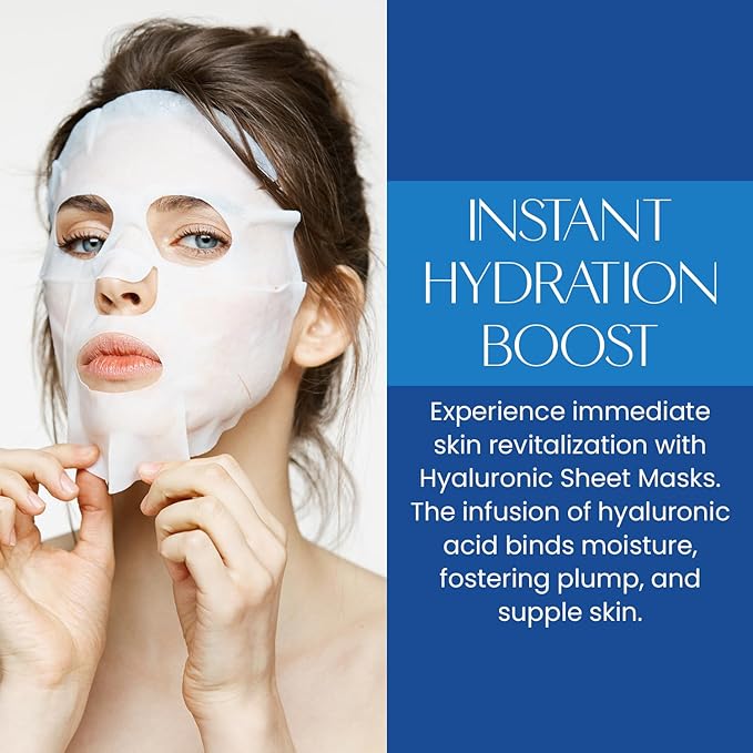 Hyaluronic Acid Sheet Face Mask - Skin Firming, Anti-Aging, Moisturizes & Plumps Skin - Dermatologist Tested, Cruelty-Free Korean Skin Care for All Skin Types - 5 Masks