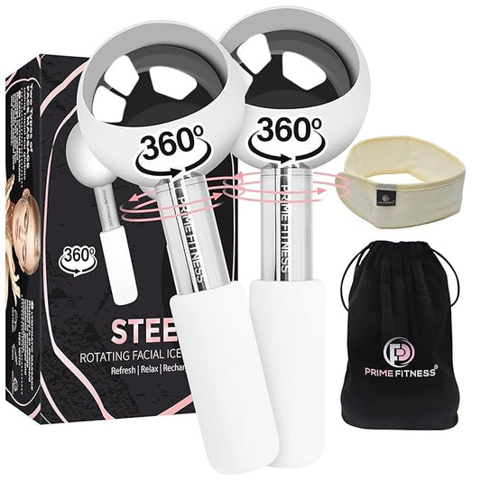 PRIME Fitness Ice Globes for Facials | Unbreakable Steel Cooling Roller | Cryo Sticks for Face | Massager for Face Neck & Eyes | Skin Care for Dark Circles, Puffiness, Wrinkles, (360 Rotating)