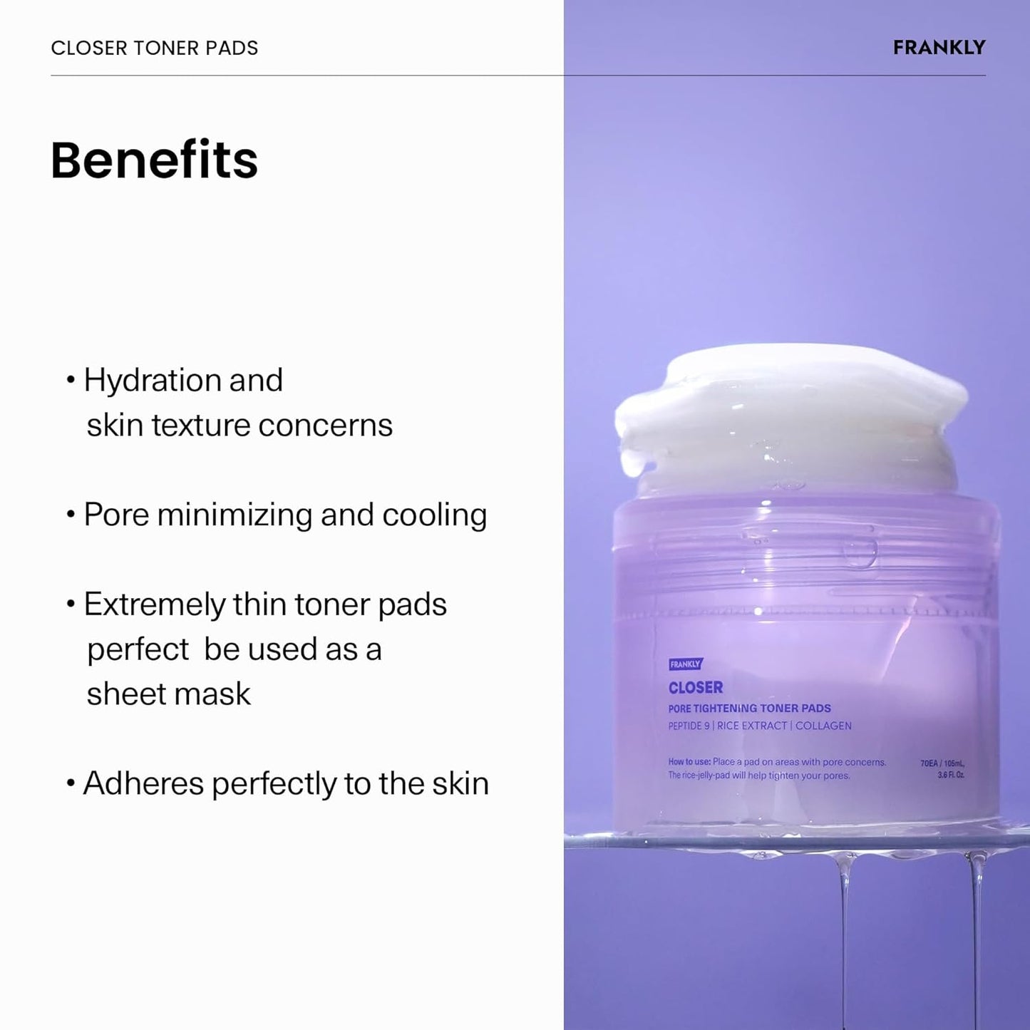 FRANKLY Pore Perfecting Set : Closer Serum, Toner Pads & Cleansing Oil | Deep Cleansing, Hydration, Pore Refining | For Sensitive, Oily & Acne-Prone Skin | Vegan | glass skin korean skincare set