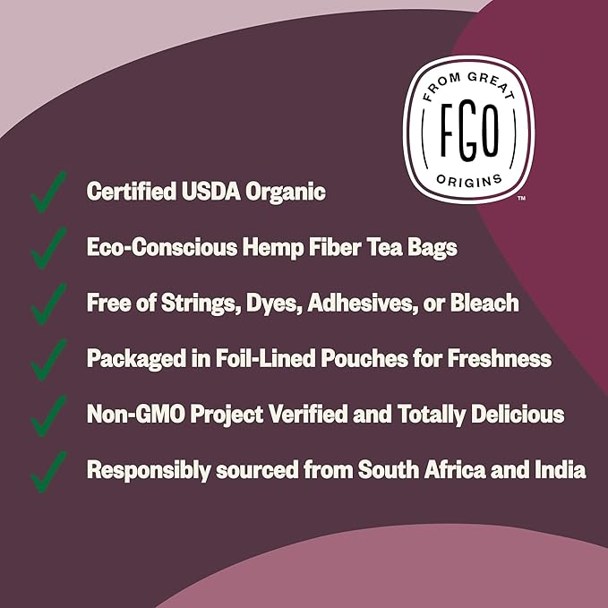 FGO Organic Rooibos Chai Tea, 100 Count, Eco-Conscious Tea Bags, Resealable Bag, Packaging May Vary (Pack of 1)