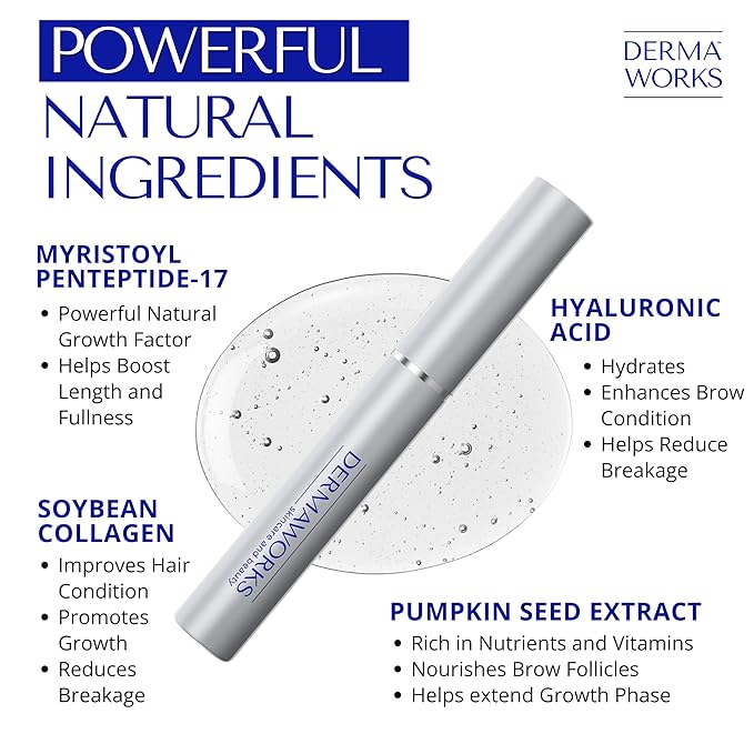 DERMAWORKS Advanced Eyebrow Growth Serum – Rapid Brow Enhancer for Fuller, Thicker & Defined Eyebrows – Castor Oil Alternative for Fast, Visible Results