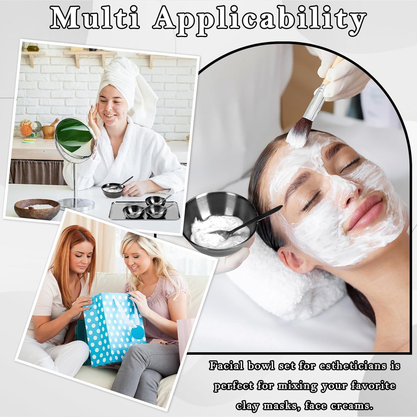 9 PCS Black Esthetician Supplies 4 Black Facial Bowls Esthetician 4 Facial Mixing Spoons Facial Mask Mixing Bowl Large Stainless Steel Skincare Tray Esthetician Spoons for Skin Care Face Mask