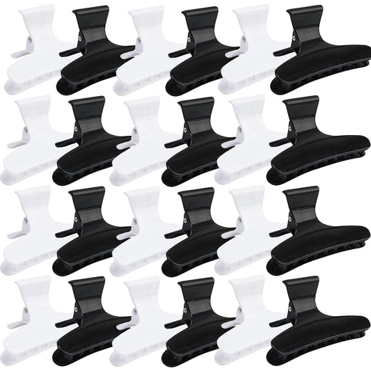 Ondder 24 Pcs White Black Hair Clips for Styling Sectioning Butterfly Pro Salon Hair Clips Clamps for Cutting, Styling, Sectioning Hair Accessories for Women