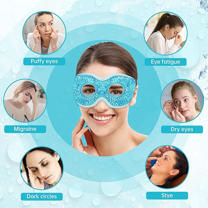 2PCS Gel Eye Mask, Hot Cold Compress Pack Eye Therapy Gel Bead Eye Masks, Reusable Cooling Ice Eye Mask with Holes, for Puffiness Dark Circles, Eye Bags, Dry Eyes, Headaches, Migraines, Stress Relief