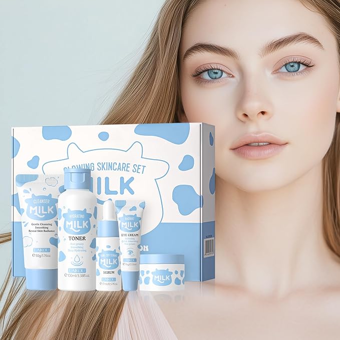 Skin Care Set, Skin Care Routine Kit for Women, Skincare Gift Set, Travel Size Toiletries with Milk Cleanser, Toner, Serum, Eye Cream, Face Cream Mother's Day Christmas Birthday Daughter Wife
