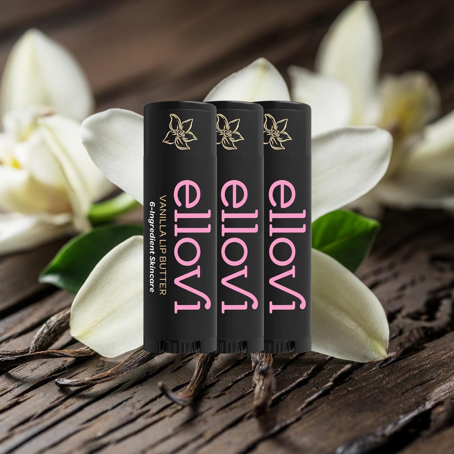 Ellovi Natural Lip Butter Lip Balm - Vanilla - Pure Enough to Eat - Made With Just 6 Vegan Ingredients - 100% Natural & Organic Moisturizing Lip Care for All Day Hydration (3-Pack)