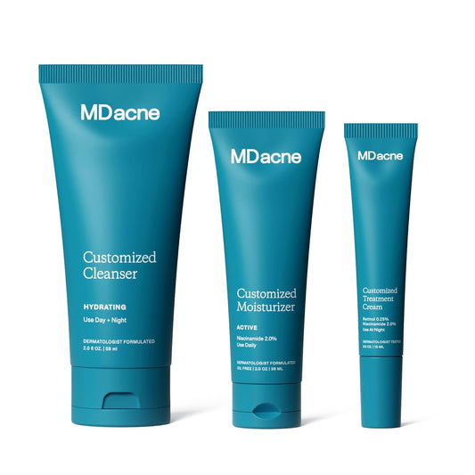 MDacne 3 Step Retinol Acne Kit - Retinol Cream 0.25%, Salicylic Acid Cleanser, Niacinamide Moisturizer - Plant-Based kit for Hormonal Acne, Blemishes, Wrinkles, 60 Day Acne Kit + Pimple Patch Gift