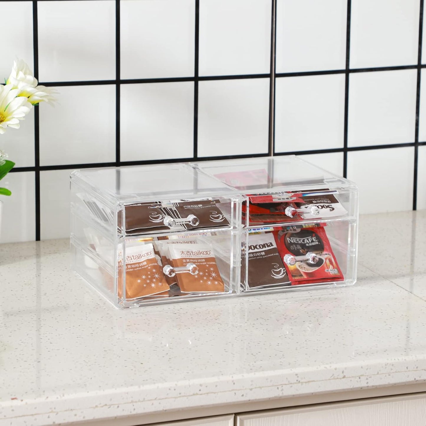 Cq acrylic Clear Acrylic Organizers Countertop,6 Drawers Stackable Storage Bins,Cute Clear Storage Bins for Vanity Jewelry,Hair Accessory,Beauty,Skin Care,Skincare Product Stackable Storage Drawers