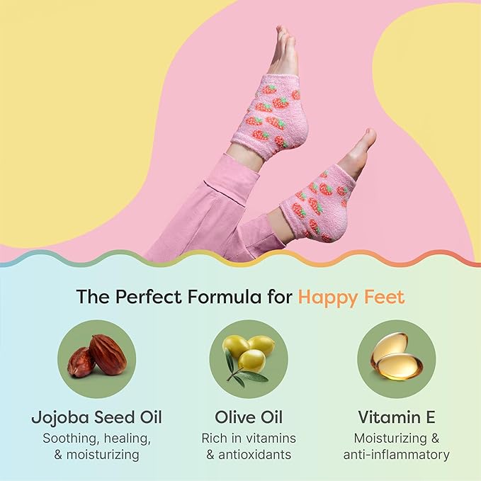 ZenToes Moisturizing Socks for Cracked Heel Treatment - Vitamin E, Olive Oil and Jojoba Oil Infused Heel Socks to Soften and Hydrate (Pink Strawberries, Regular)