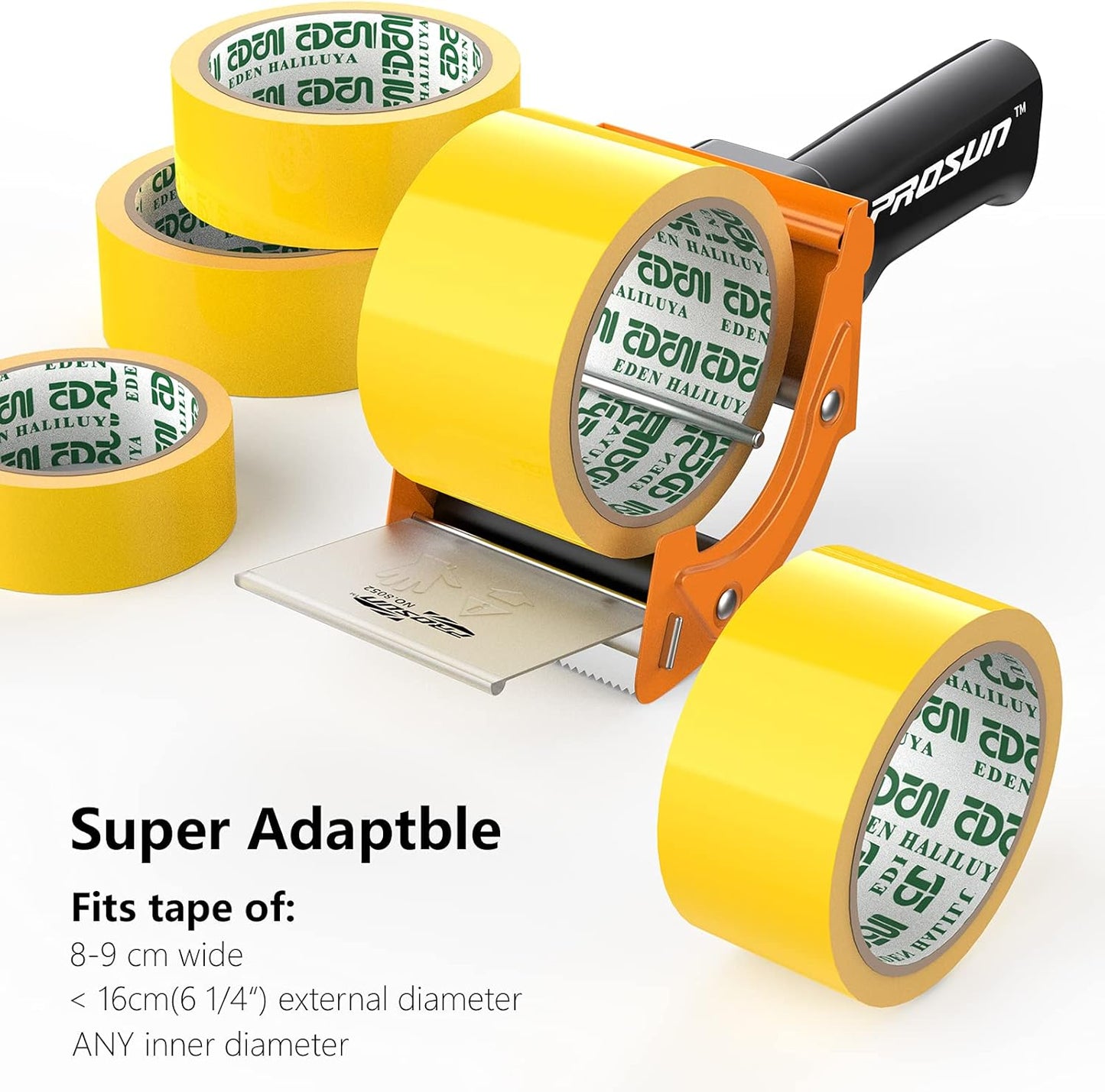 Fast Reload 3 Inch Wide Large Tape Gun Dispenser Packing Packaging Sealing Cutter, Orange