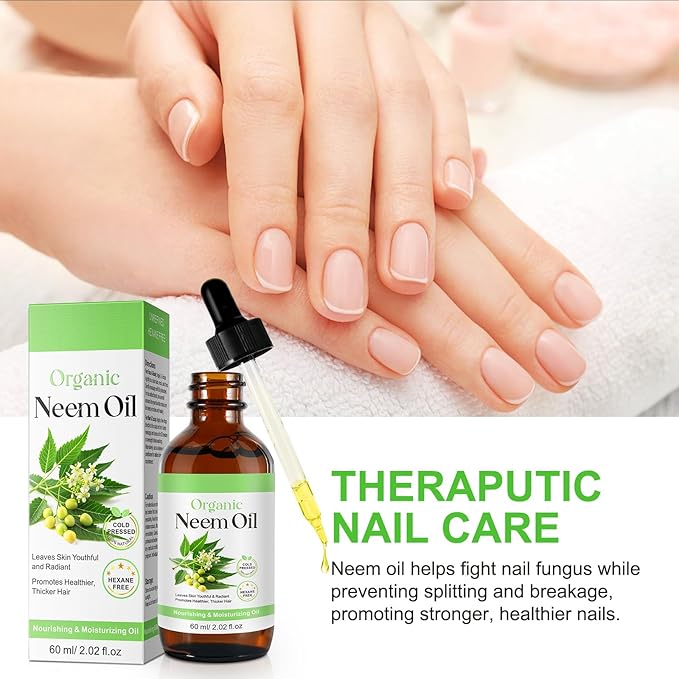 Neem Oil for Skin – 100% Natural Cold Pressed Neem Oil - for Face, Skin Care, Hair Care, Scalp Massage & Body Massage，Hair Growth, Acne, Anti-Aging Moisturizer (2.02 Fl Oz)