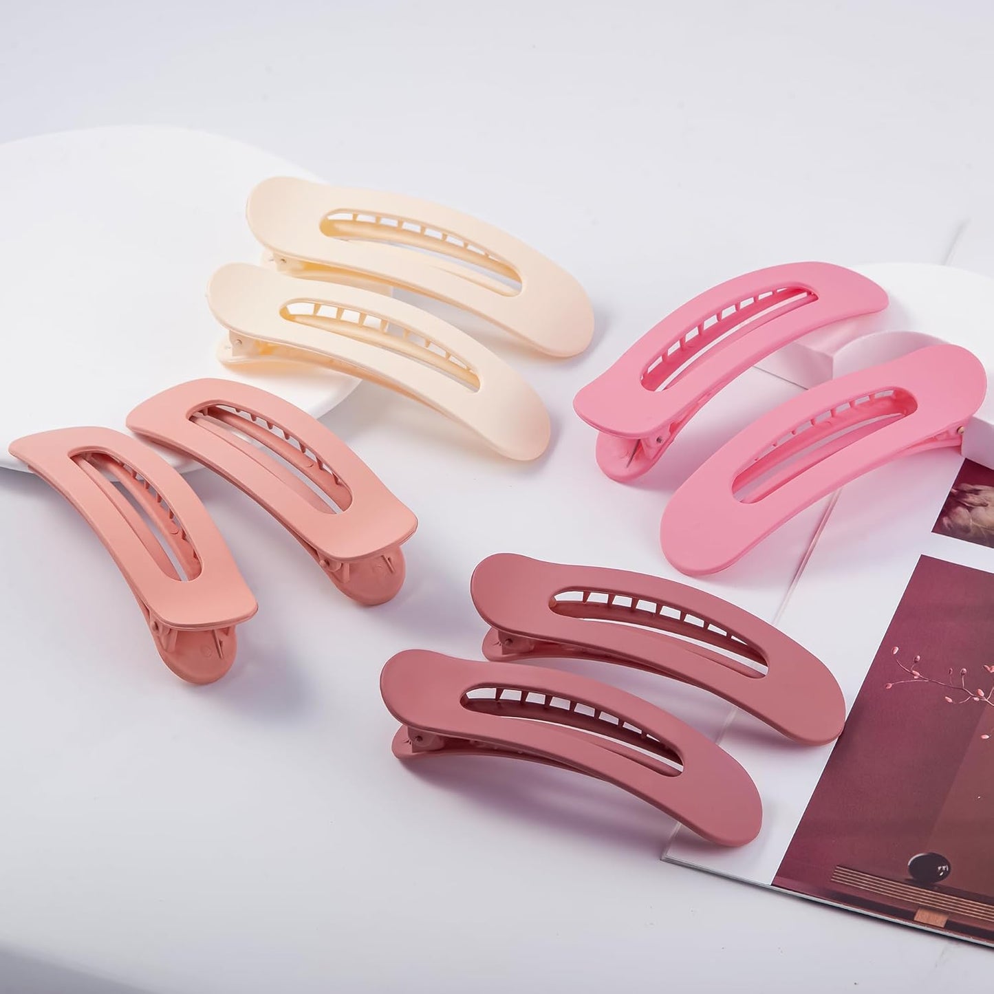 8 Pcs Large Lay Flat Claw Clips for Women French Side Slide Barrettes for Thin Fine Hair Rectangle Alligator Hair Accessories,Matte Beige Pink