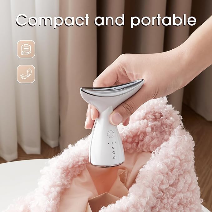 Face & Neck Massager | White LED Red-Light-Therapy-for-Face and Neck, Red Light Therapy Wand, 3 Color Led Face Neck Massager for Skin Care
