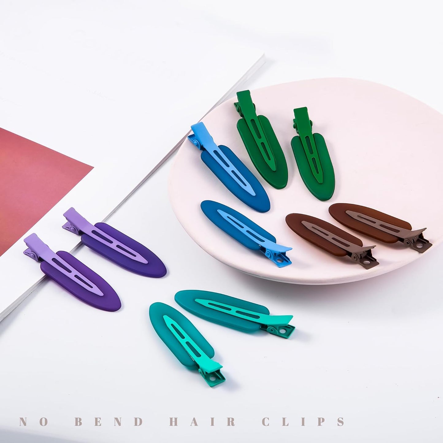 10 Pcs Creaseless No Crease No Bend Flat Hair Clips For Styling Non Slip Makeup Clips For Women Salon Hairstyle,Matte Brown Dark Blue Purple Green