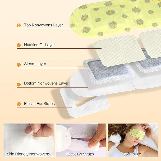 Serfeymi 10 Packs Steam Eye Masks,Disposable Self Heated Warm SPA Moist Eye Mask Compress Pad for Sleeping,Eye Fatigue Relief,Christmas Stocking Stuffers - Upgraded Scent-Chamomile