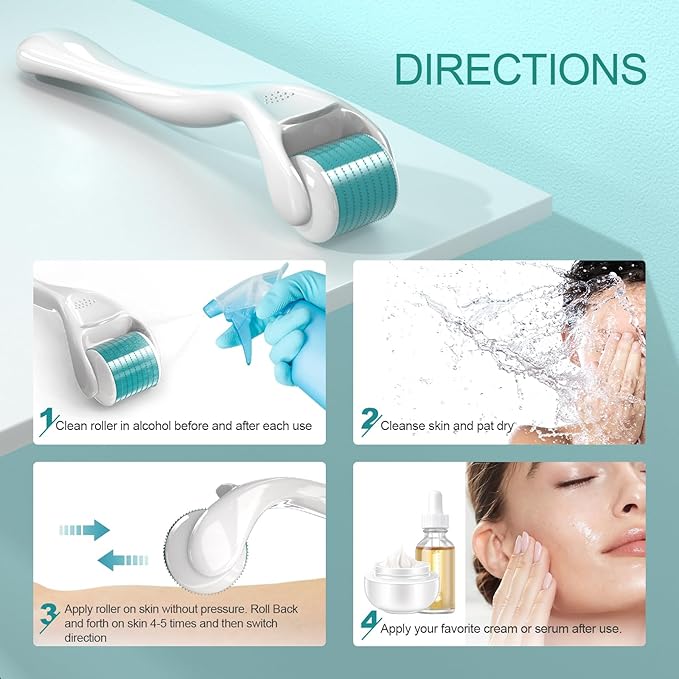 Derma Roller for Hair Beard Facial Skin Face Body Scalp 540 Titanium Microneedle for Men Women 0.25mm Cosmetic Beauty Instrument for Home Use with Storage Case
