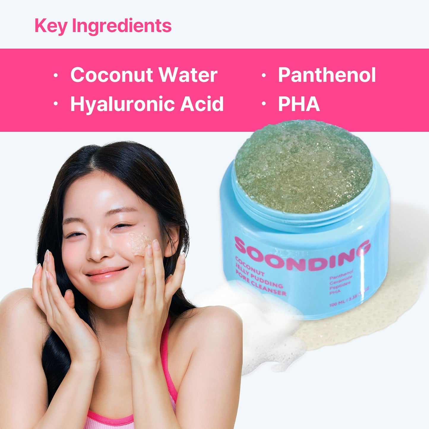 Coconut Jelly Pudding Cleanser | Deep Pore Cleansing & Gentle Exfoliation with Jelly-to-Foam Texture | Hydrating Face Wash with Panthenol, Ceramide & Peptides (100ml)