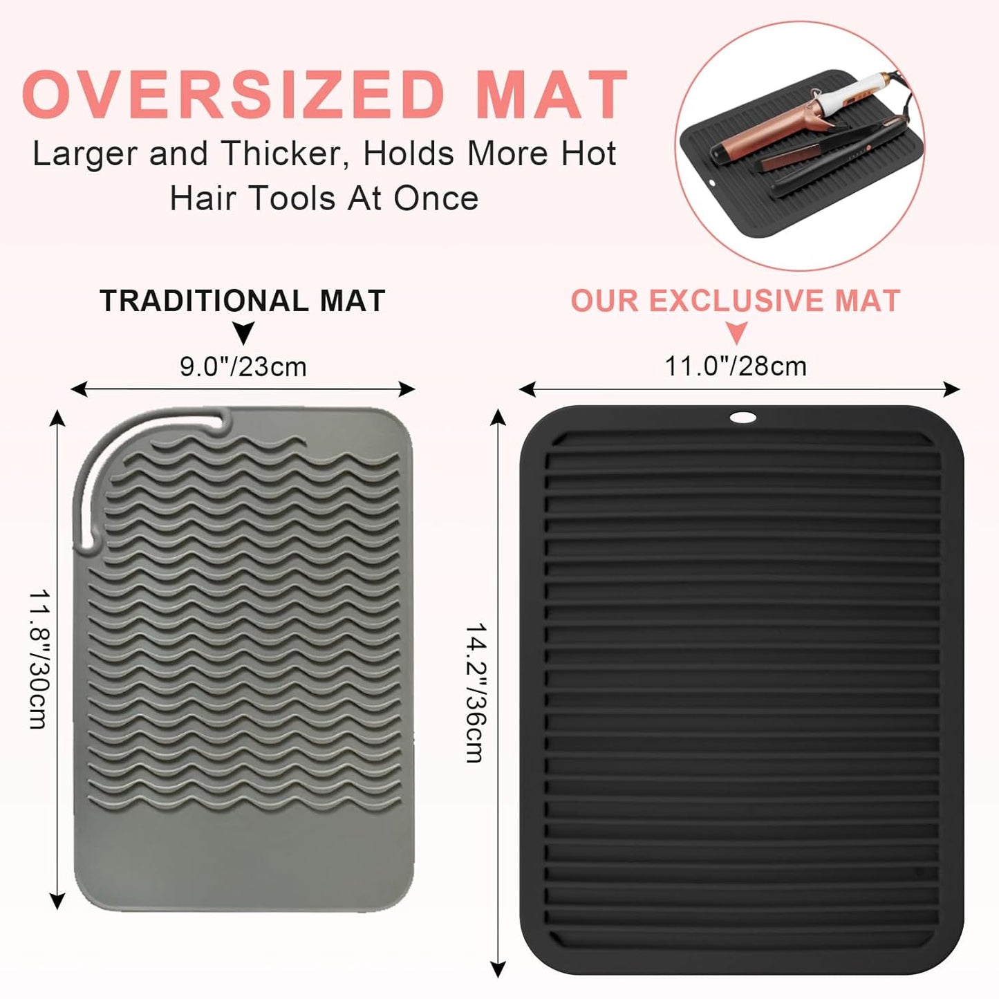 AMIJEAL Oversize Silicone Heat Resistant Mat for Hair Tools, Curling Iron Flat Iron Hair Straightener Holder Mat, Portable Hot Tools Sleeve Pad for Travel Vanity Salon(14.2" x 11.0")