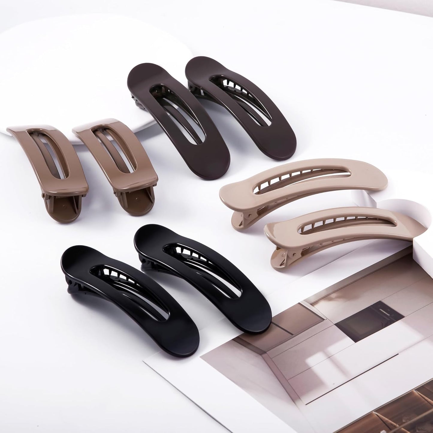 8 Pcs Large Lay Flat Claw Clips for Women French Side Slide Barrettes for Thin Fine Hair Rectangle Alligator Hair Accessories,Bright Black Brown