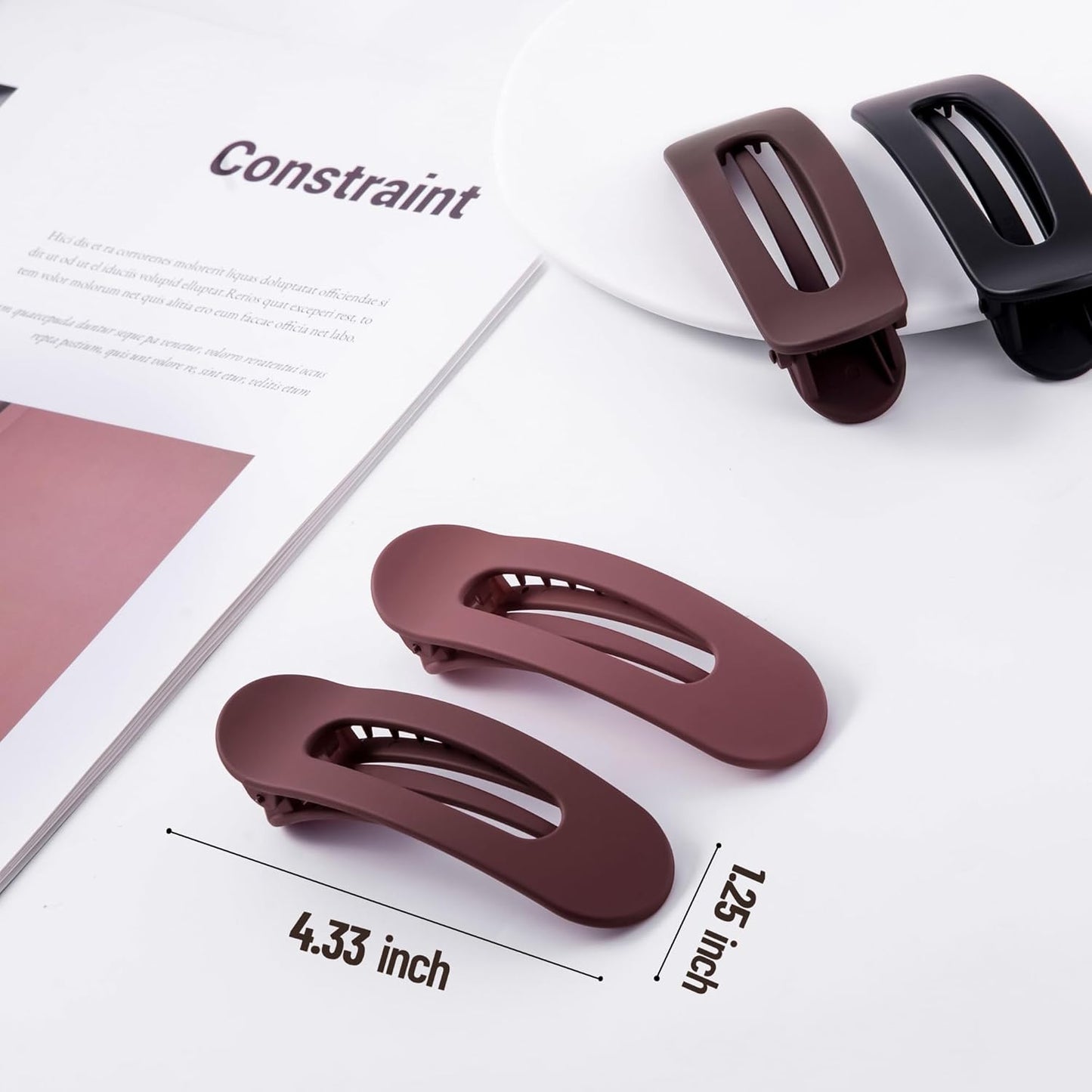 8 Pcs Large Lay Flat Claw Clips for Women French Side Slide Barrettes for Thin Fine Hair Rectangle Alligator Hair Accessories,Matte Black Red