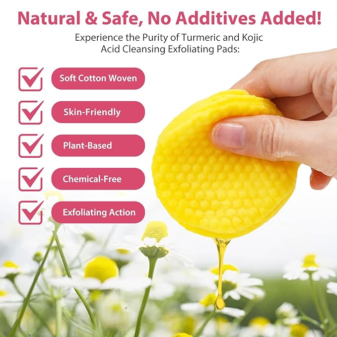 Turmeric Cleansing Pads, 60PCS Turmeric Cleansing Pads for Dark Spots, Turmeric Face Scrub Pads for Face Cleansing and Exfoliation, Helps Balance Skin Oil and Water