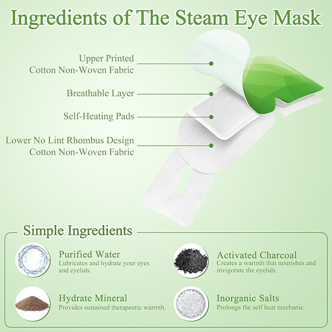 16 Packs Steam Eye Mask, Heated Eye Mask for Sleeping, Warm Compress for Eyes, Self Heating Disposal Eye Mask Comfortable Sleep Mask for Home, Office, Spa, Travel Essentials (Green Tea)