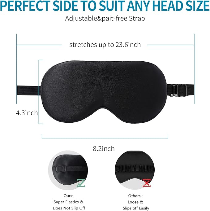 2-Pack 100% Real Natural Silk Eye Mask, Silk Sleeping Mask, Shade Puffy Eye Gift with Adjustable Straps, Sleep Eye Mask, SHJINJU Eye Mask Shade (Black and Black)