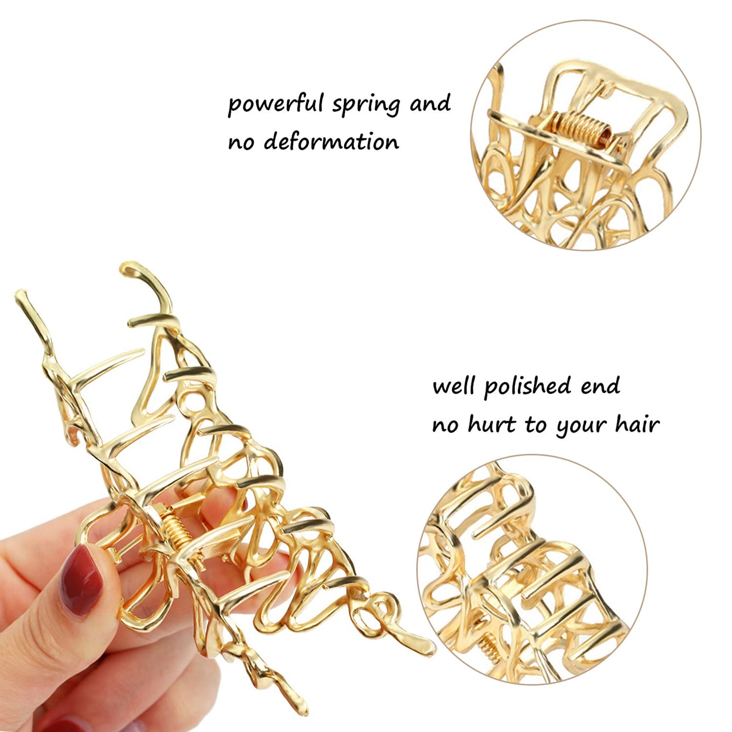 Mehayi 3 PCS Large Gold Metal Hair Claw Clips for Women Girls, Cute Alloy Big Hair Clamps Strong Hold for Thick Thin Hair, Fashion Hair Accessories Headwear Styling Tools for Party Wedding