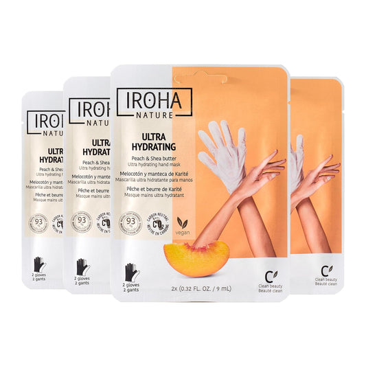 IROHA NATURE Repairing Hand Mask Gloves | 4 Pairs | Peach & Shea Butter | Hydration & Repair for Damaged & Cracked Hands | Vegan & 93% Natural Ingredients