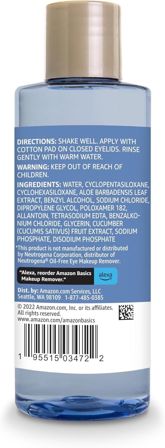 Amazon Basics Eye Makeup Remover, Removes Waterproof Mascara, Dermatologist Tested, Fragrance Free, 5.5 Fl Oz (Pack of 2)