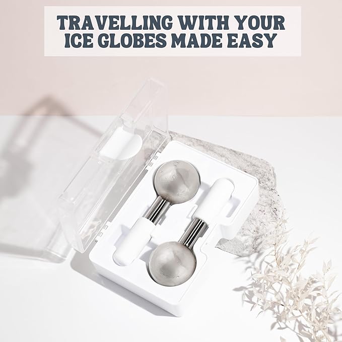 Ice Globes for Facials - 360 Rotating Unbreakable Steel Ice Globes with Carry Case - Professional Esthetician Supplies - Ice Roller for Face and Eyes - Ideal Skincare Tool (Pink)