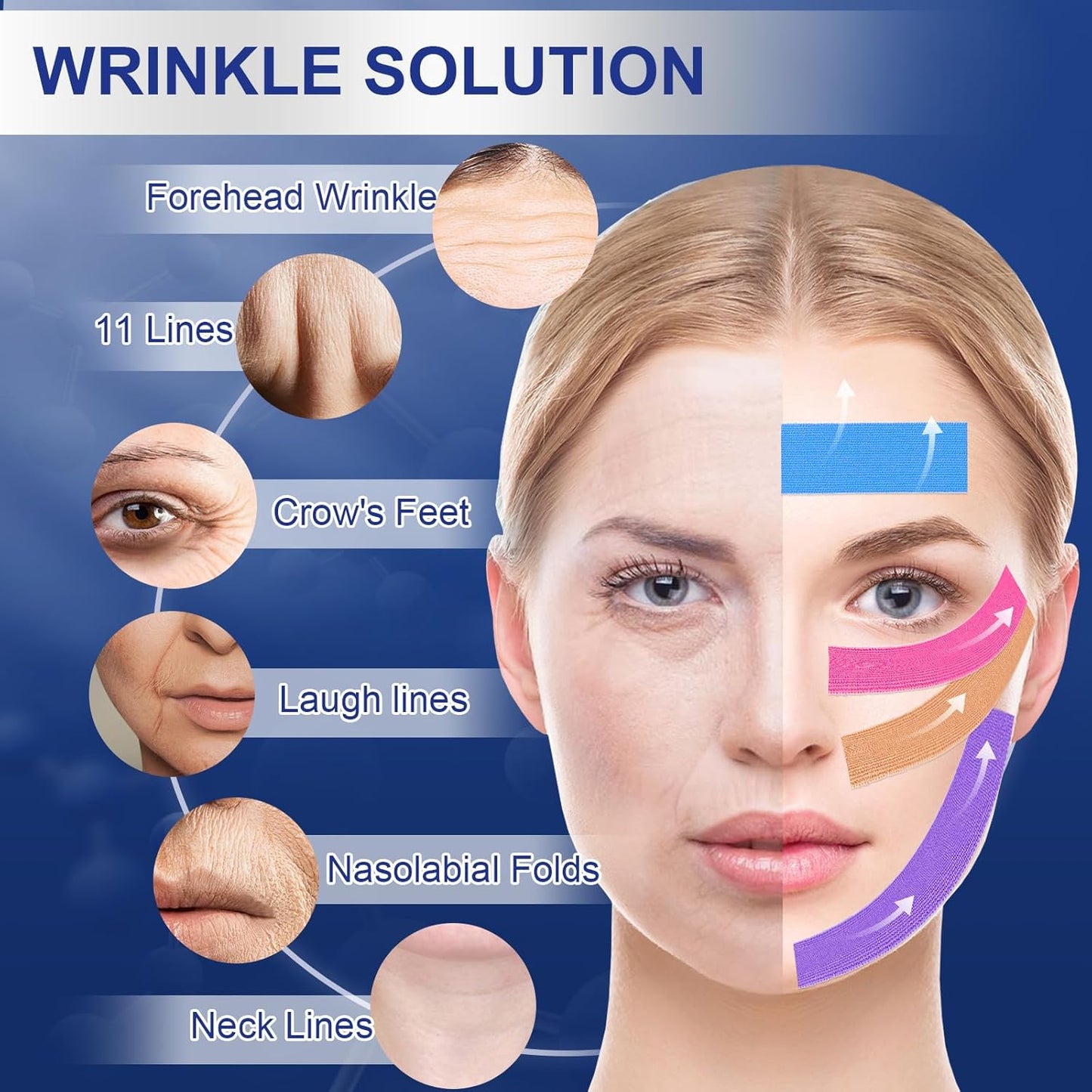 Anti Wrinkle Face Tape | Anti Aging Face Tape for Wrinkles | Facial Myofascial Lift Tape for Skin | Skin Tape for Face & Forehead | Face Tapes for Lifting Sagging Skin (4 Colors Assorted)
