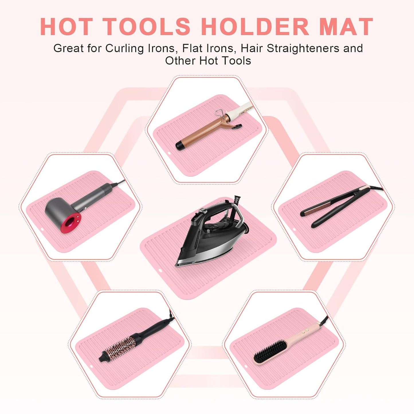 AMIJEAL Oversize Silicone Heat Resistant Mat for Hair Tools, Curling Iron Flat Iron Hair Straightener Holder Mat, Portable Hot Tools Sleeve Pad for Travel Vanity Salon(14.2" x 11.0")