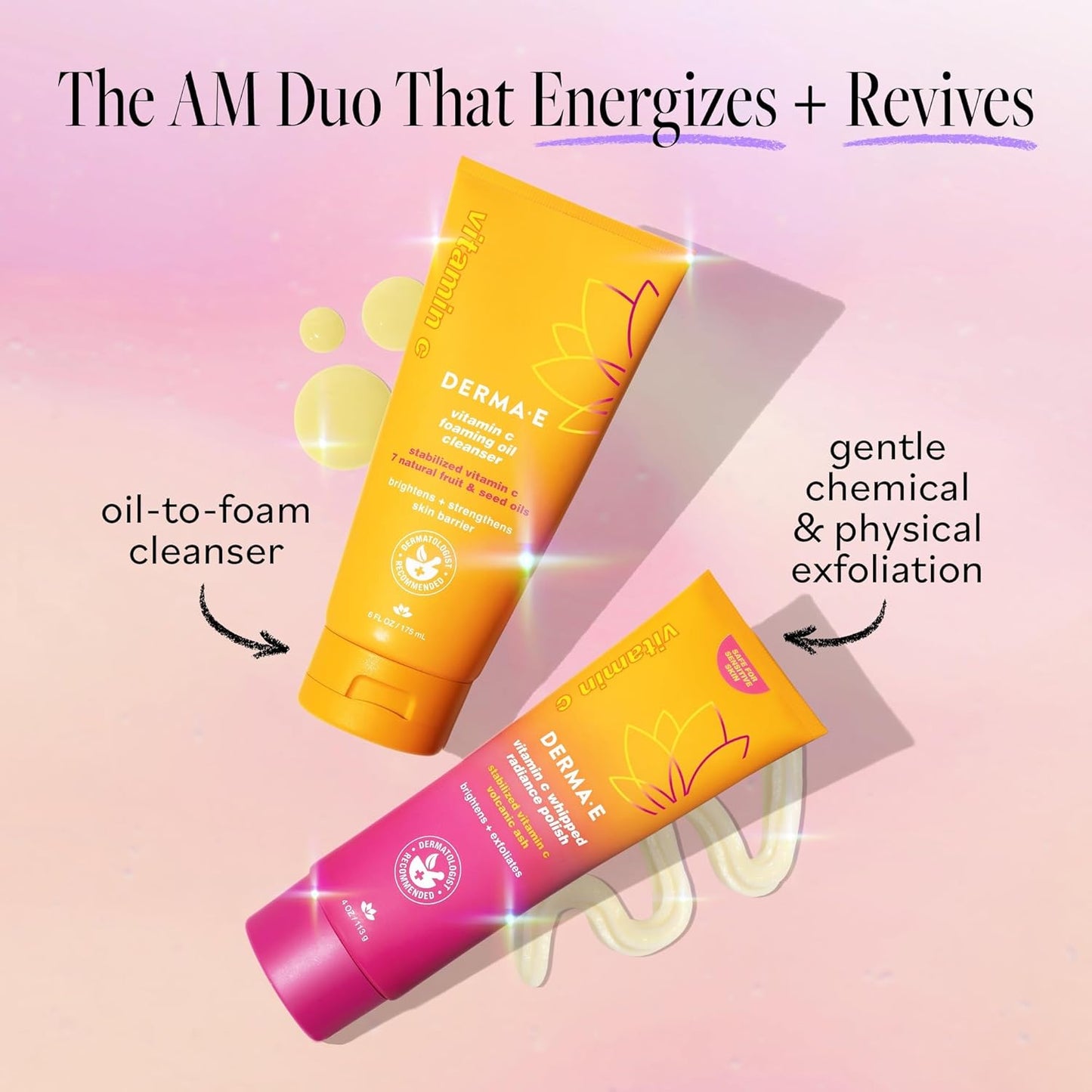 DERMA E Face Exfoliator, Vitamin C Whipped Radiance Polish, 4 Oz, Stabilized Vitamin C & Dual-Action Exfoliation to Help Brighten, Exfoliate & Protect Skin Barrier, Gentle Skin Care