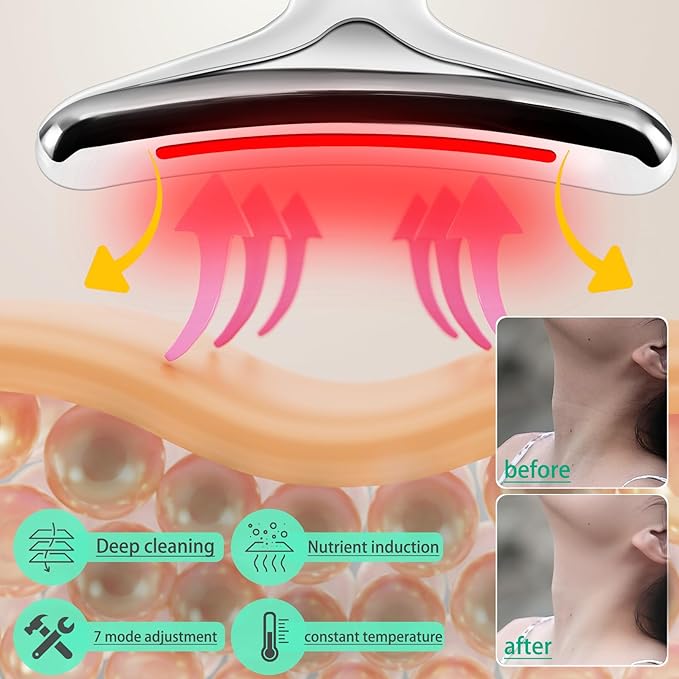 Face and Neck Tool, 7 in 1 Electric Facial Device for Wrinkle Removal at Home Daily Use (White)