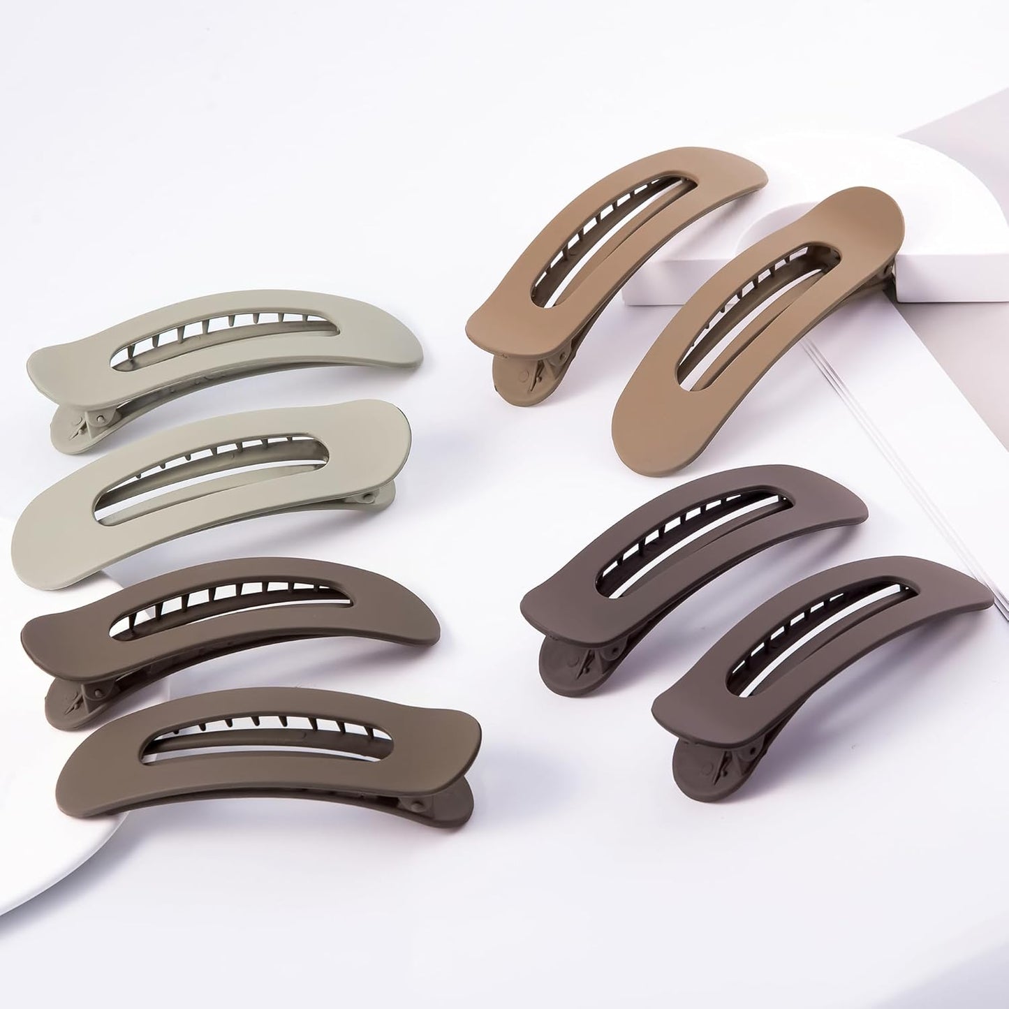 8 Pcs Large Lay Flat Claw Clips for Women French Side Slide Barrettes for Thin Fine Hair Rectangle Alligator Hair Accessories, Matte Multiple Brown
