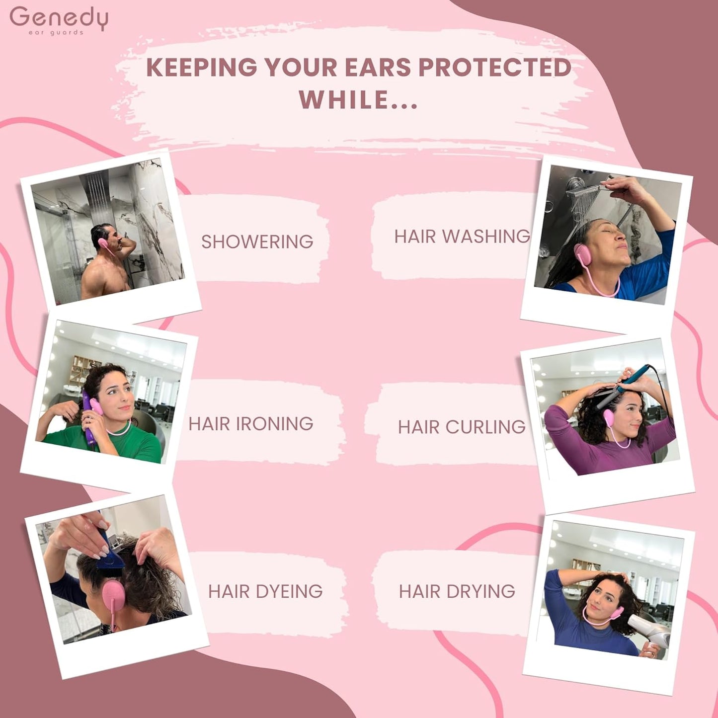 Ear Covers for Shower, Heat and Hair Dye Protection - Pink - Waterproof Ear Covers for Washing Hair - Reusable Silicone Ear Caps For Hair Dye - Ear Protectors From Heat Styling and Dryer