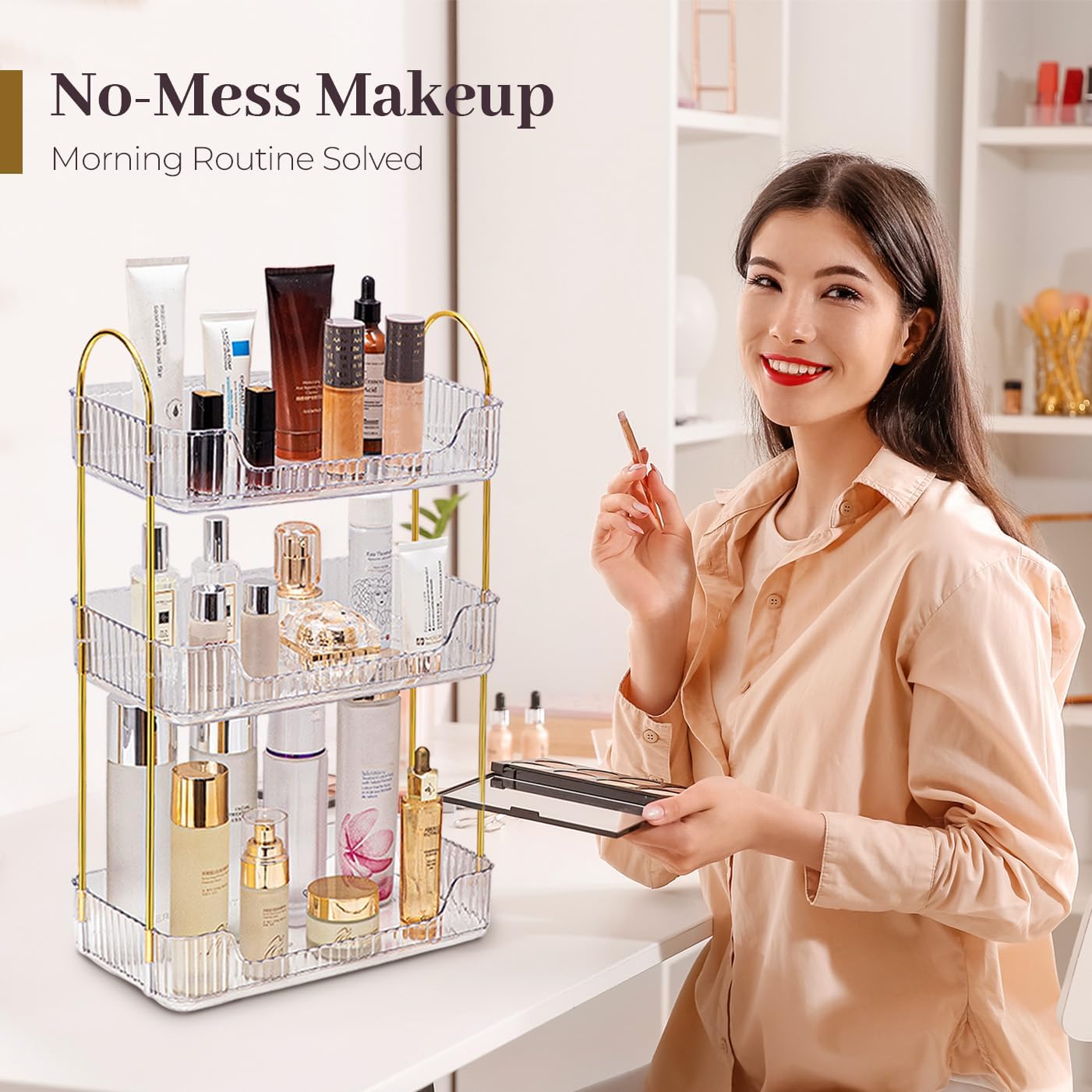 Aveniee Bathroom Counter Organizer, 3 Tier Perfume Skin Care Countertop Storage Shelf, Vanity Makeup Tray for Cosmetic Skincare Lotion,Clear