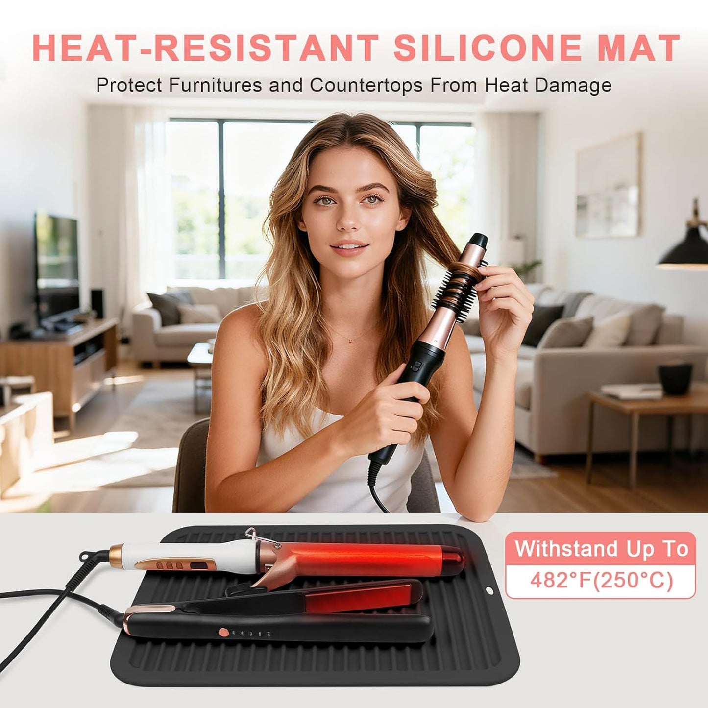 AMIJEAL Oversize Silicone Heat Resistant Mat for Hair Tools, Curling Iron Flat Iron Hair Straightener Holder Mat, Portable Hot Tools Sleeve Pad for Travel Vanity Salon(14.2" x 11.0")