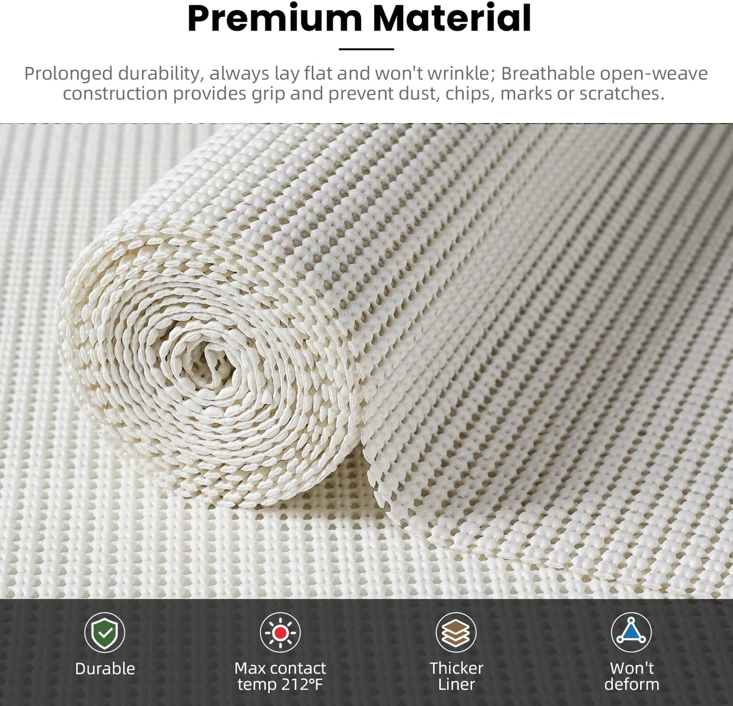 BAGAIL Drawer and Shelf Liner, 12 in X 10 Ft Non-Adhesive Shelf Liners for Kitchen Cabinets, Thick Strong Grip Liners for Desk, Shelves, Bathroom Drawers, Cabinet Protection - White