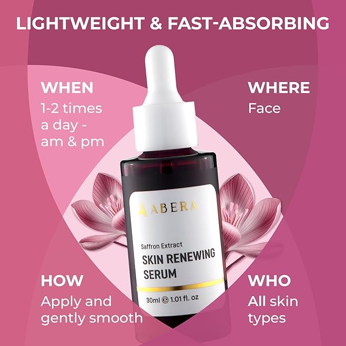 Abera Skin Renewing Serum, Melasma Treatment For Face, High-Performance Anti-Aging, High Potency Saffron Extract, Hydrating Serum,1.01 Fl Oz