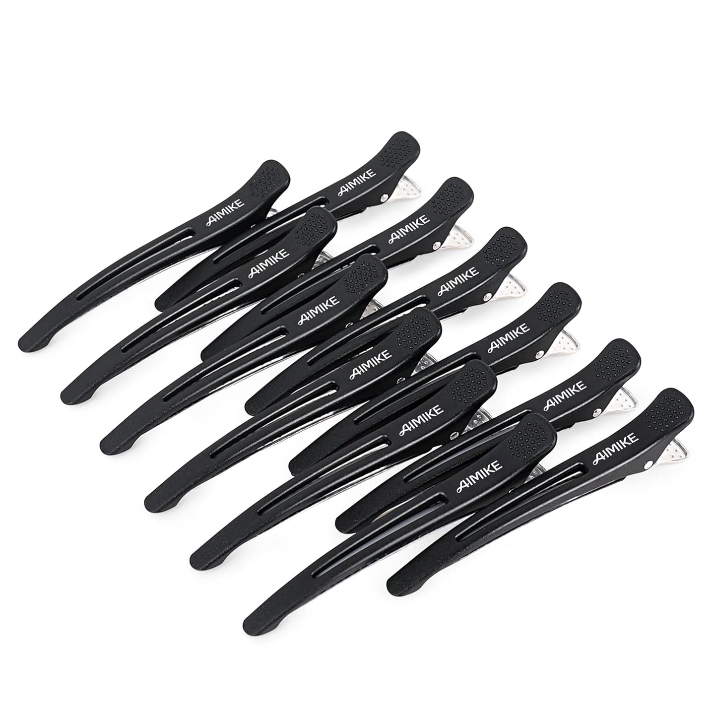 AIMIKE 12pcs Professional Hair Clips for Styling Sectioning, Non Slip No-Trace Duck Billed Hair Clips with Silicone Band, Salon and Home Hair Cutting Clips for Hairdresser, Women, Men -Black 4.3” Long