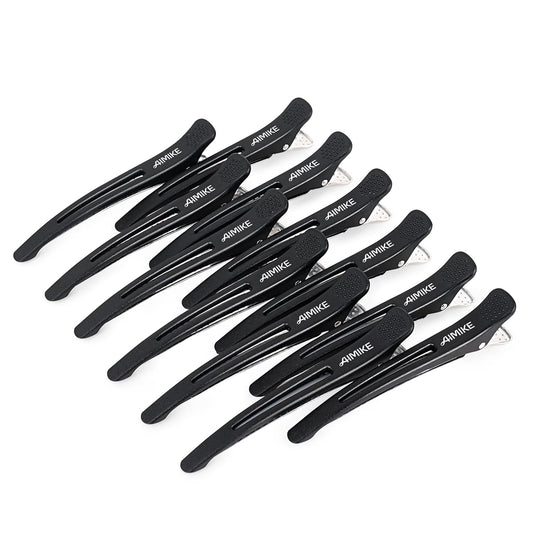 AIMIKE 12pcs Professional Hair Clips for Styling Sectioning, Non Slip No-Trace Duck Billed Hair Clips with Silicone Band, Salon and Home Hair Cutting Clips for Hairdresser, Women, Men -Black 4.3” Long