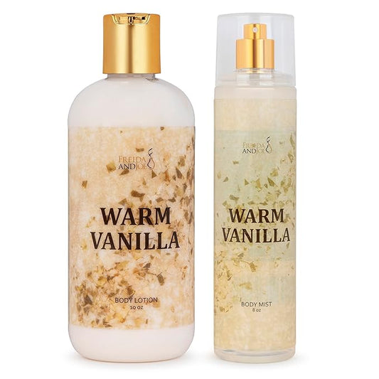 Home Spa Gift 10oz Deep Moisturizing Fragrance Body Lotion & 8 oz. Fine Fragrance Body Mist Set Luxury Self-Care Combo for Women and Girls (Warm Vanilla) Mother’s Day Gift for Mom