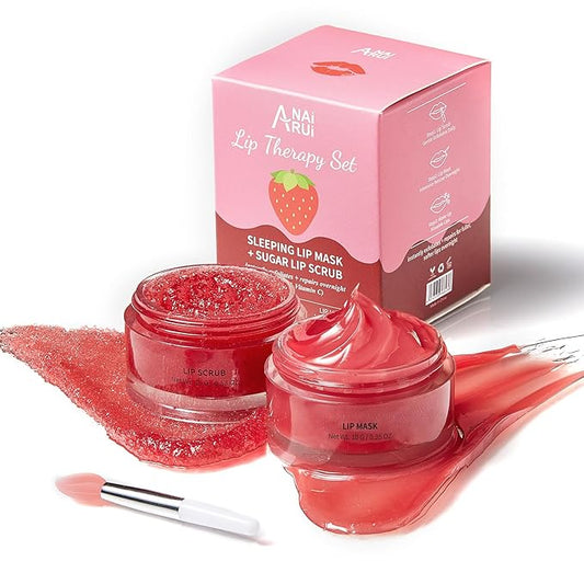 Lip Scrub & Lip Mask Set, Lip Sleeping Mask, Overnight Treatment Lip Care Products, Holiday Gift Set for Girls, Moisturize & Nourish, Dry Cracked Lips, Intense Hydration with Vitamin C
