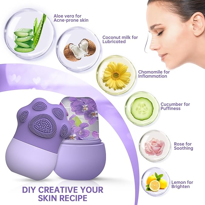 ice roller For face and eyes , ice face roller，ice mold for face and Eyes,De-Puff Eye Bags,Reduce Migraine Pain,Reusable Massage Silicone Ice Mold Skin Care Tools(Purple)