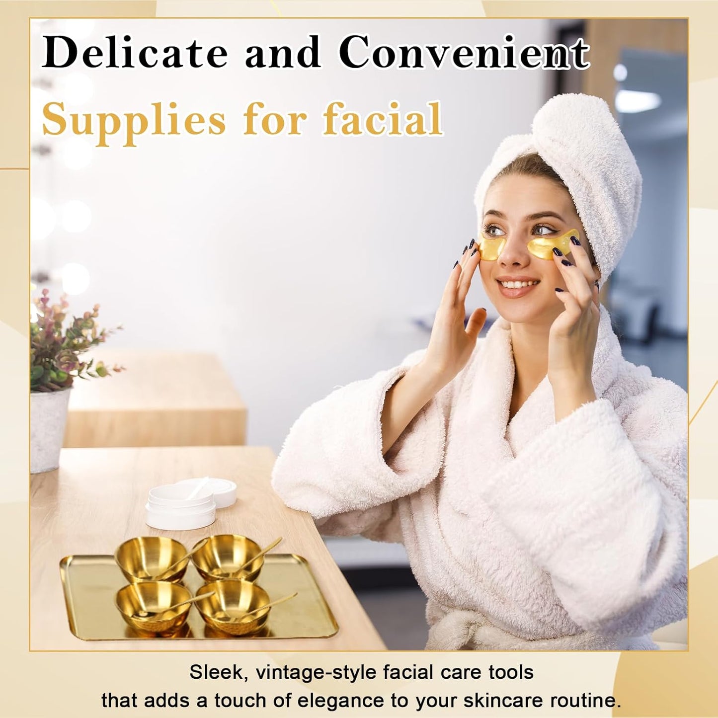 DLUGOPIS 9 Pcs Gold Facial Supplies Large Gold Skincare Tray 4 Stainless Steel Facial Mask Mixing Bowls 4 Esthetician Mixing Spoons Spa Tray Esthetician Bowls for Mask Body Care Bathroom