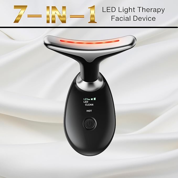 Face and Neck Massager, 7 Color Face Neck Tool, Anti-Wrinkle Facial device (Black)