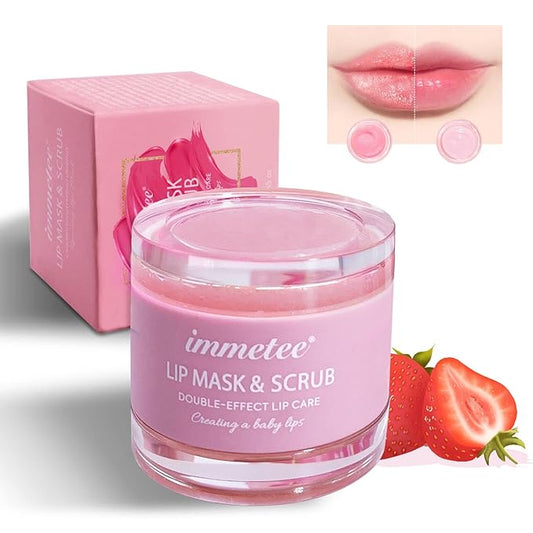 immetee Lip Scrubs Exfoliator & Moisturizer, Lip Mask 2 in 1 Double Effectively Repairs Dry Cracked Lips, Lip Scrubs Exfoliator Dead Skin Moisturizer, Lip Mask Overnight (0.35Oz+Brush)